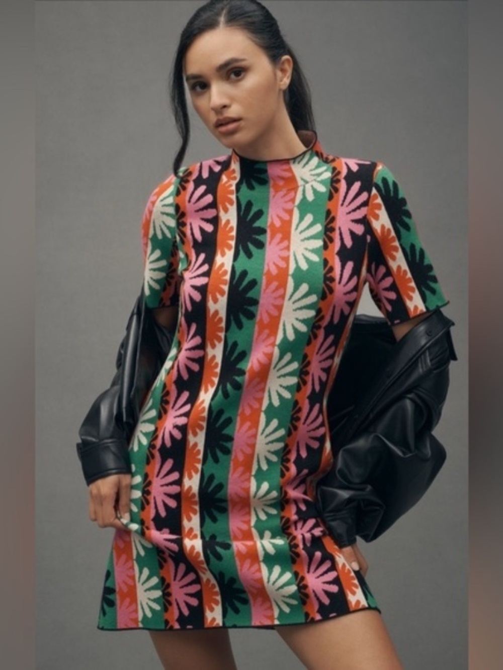 Anthropologie The Nina Short-Sleeve Mock-Neck Mod Mini Dress S